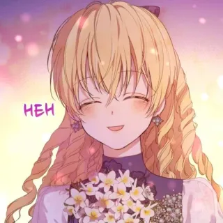 👑 HEH Anime, Fille, Blonde, Fleurs, Mignon, Souriant, Dessin animé telegram sticker