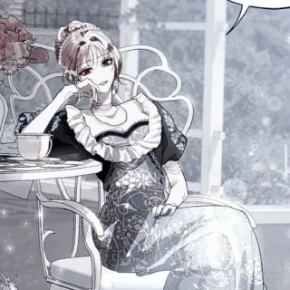 ⛩ kobieta, sukienka, siedząca, krzesło, dzieło sztuki, ilustracja, manga telegram sticker