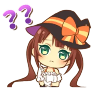 🤔 애니메이션, 여자, 질문, 할로윈, 마녀, 스티커 telegram sticker