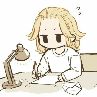 💛 Anime, Cartoon, Zeichnung, Schreiben, Schreibtisch, Charakter, Süß telegram sticker