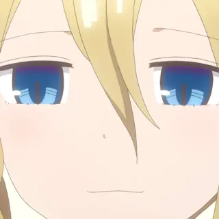 😐 Anime, Gesicht, Lächeln, blonde Haare, blaue Augen telegram sticker