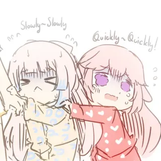 🌊 Slowly~Slowly Quickly~Quickly! Anime, Chibi, Mignon, Sueur, Pyjama telegram sticker