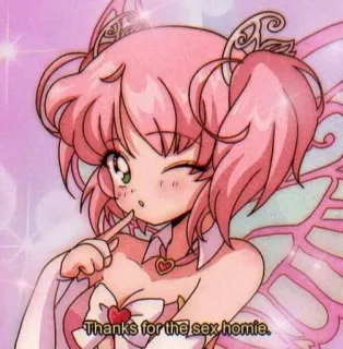 😉 Thanks for the sex homie. anime girl, fairy, pink, offensive, sticker telegram sticker