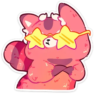 🤩 panda vermelho, desenho animado, adesivo, fofo, óculos de sol estrela, animal, rosa whatsapp sticker