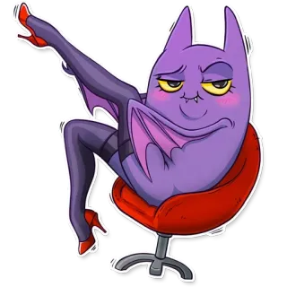 😀 蝙蝠, 卡通, 紫色, 翅膀, 椅子, 姿势 telegram sticker