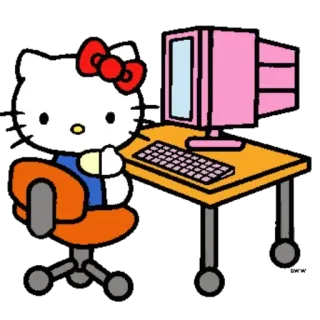 🤓 Hello Kitty Hello Kitty, Мультфильм, Каваий, Компьютер, Милый, Стол, Кот telegram sticker