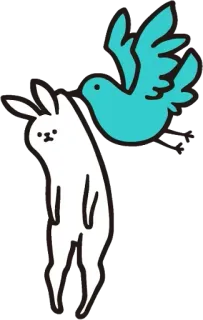 🕊 coniglio, coniglio, uccello, blu, bianco, cartone animato, animale, carino telegram sticker