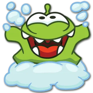 😁 Om Nom Cut the Rope 옴 Nom, Cut the Rope, 괴물, 귀여운, 만화, 초록색 telegram sticker
