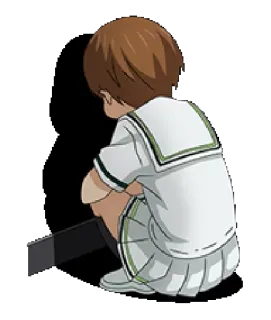 😞 Anime, Chica, Uniforme escolar, Sentada, Triste telegram sticker