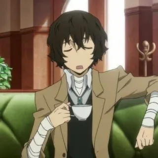 🖤 Osamu Dazai Bungo Stray Dogs Anime, Manga, Dazai, Bungo Stray Dogs, Postać, Kawiarnia, Herbata telegram sticker
