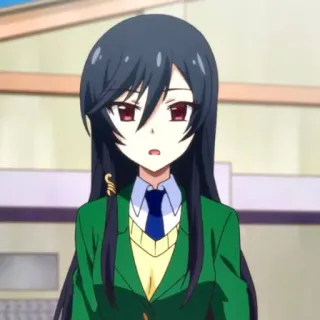 🍀 Anime, Meisje, Schooluniform, Rode ogen, Zwart haar telegram sticker