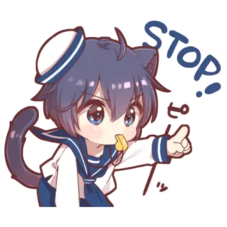 🍓 STOP! Anime, Gato, Chibi, Marinheiro, Pare, Apito telegram sticker