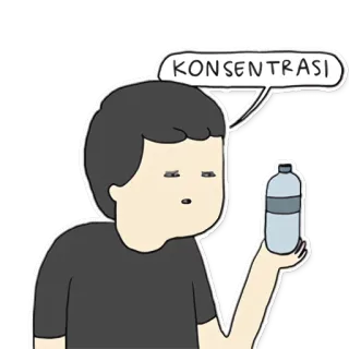 💬 KONSENTRASI Concentration, Bouteille d'eau, Dessin, Dessin animé, Homme telegram sticker