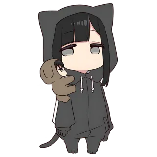 😘 Anime, Chibi, Kot, Bluza z kapturem, Słodki, Lalka whatsapp sticker