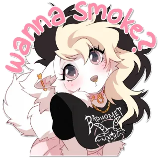 🥺 wanna smoke? furry, anime, cute, baphomet, smoking, illustration whatsapp sticker