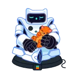 😴 robot, cat, cute, pixel art, sleeping, orange, machine, digital art telegram sticker