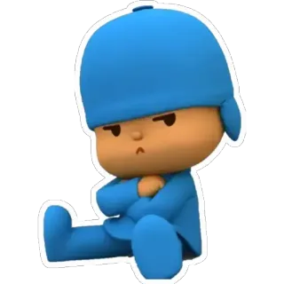 💙 Pocoyo Мультфильм, Персонаж, Синий, Злой, Сидящий, Pocoyo telegram sticker