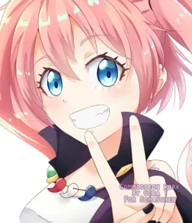 ✌ COMMISSION WORK BY GORA T FOR SOFASOREN anime, gadis, rambut merah muda, komisi, karya seni telegram sticker