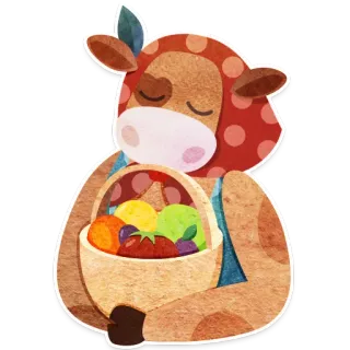 👩‍🍳 牛, 動物, フルーツ, バスケット, 漫画, かわいい, ステッカー telegram sticker