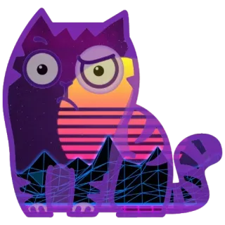 🤨 고양이, 스티커, 레트로, 신스웨이브, 일몰, 산 telegram sticker