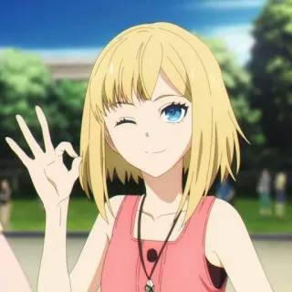 🥀 Anime, Ragazza, Personaggio, Bionda, Occhiolino, Ok telegram sticker