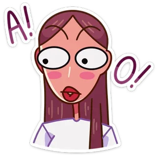 😮 A! O! Мультфильм, Женщина, Удивлена, Восклицание, В шоке, Смешно, Стикер whatsapp sticker