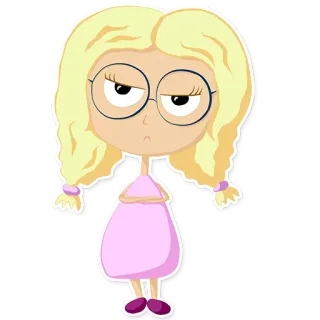 😠 kreskówka, dziewczyna, blondynka, warkoczyki, okulary, słodkie telegram sticker