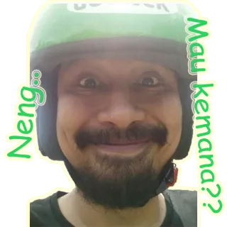 👷 Mau kemana?? Neng hombre, retrato, casco, gojek, expresión, pegatina telegram sticker