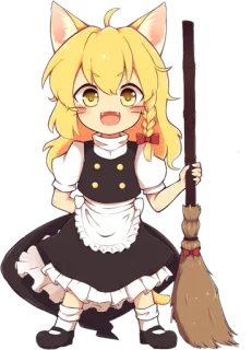 😸 cat girl, anime, maid, broom, kawaii, chibi telegram sticker