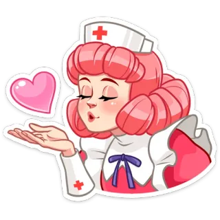 😘 enfermera, amor, corazón, dibujos animados, beso, pelo rosa whatsapp sticker