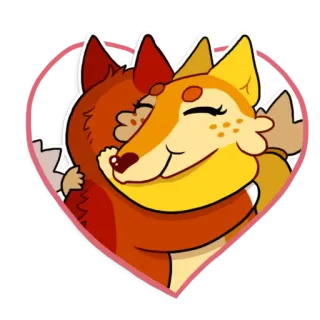 💑 volpe, animale, cuore, amore, carino, cartone animato, abbraccio telegram sticker