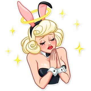 😇 зайчик, девушка, блондинка, ангел, умоляющий, блестки telegram sticker