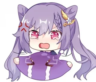 💗 Keqing Genshin Impact anime, chibi, tearful, angry, cat ears telegram sticker
