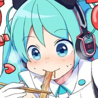 🐈 Hatsune Miku Anime, Manga, Vocaloid, Hatsune Miku, Mangiare, Noodles telegram sticker