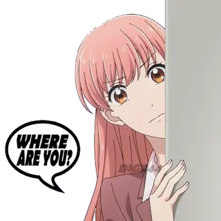 😑 WHERE ARE YOU? 애니메이션, 소녀, 숨기, 질문, 텍스트, 말풍선 telegram sticker