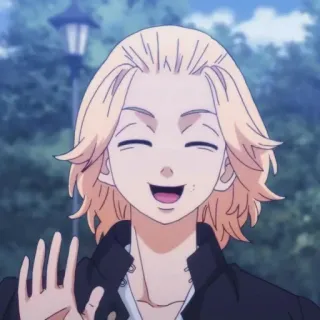 👋 Mikey Tokyo Revengers anime, character, fanart, smiling, waving telegram sticker