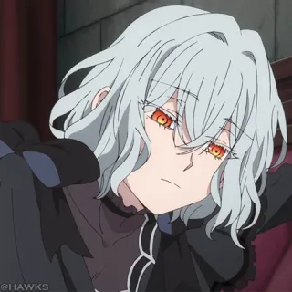 ❄️ Anime, Capelli grigi, Occhi arancioni, Personaggio, Illustrazione, Femmina telegram sticker
