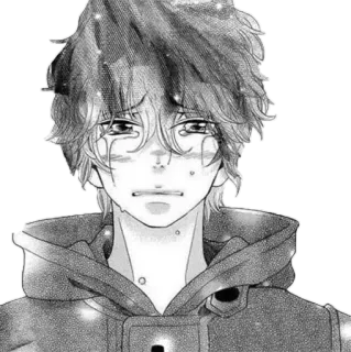 😭 sedih, menangis, anime, manga, emosional, anak laki-laki, air mata, monokrom telegram sticker