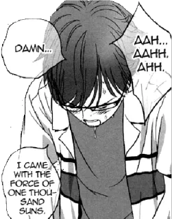💦 DAMN... AAH... AHH. I CAME WITH THE FORCE OF ONE THOUSAND SUNS. Mangá, Suor, Chorando, Triste, Anime telegram sticker