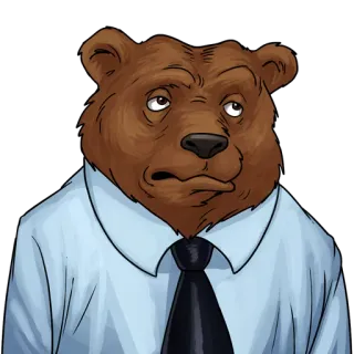 😒 oso, oficina, dibujos animados, animal, aburrido, empresario whatsapp sticker