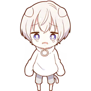 😢 Anime, Chibi, Süß, Hund, Tränen, Traurig, Weißes Haar whatsapp sticker