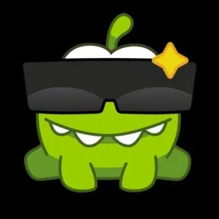 😎 Om Nom Cut the Rope cartoon, game, character, green, glasses, cute telegram sticker