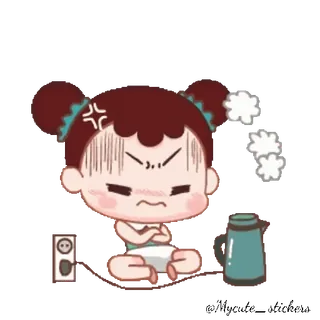 👧 生气, 沮丧, 卡通, 坐着, 嘟嘴, 沮丧 telegram sticker