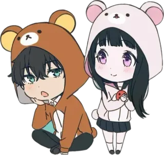🐱 Аниме, Чиби, Каваий, Милый, Мультфильм, Медведь, Толстовка telegram sticker