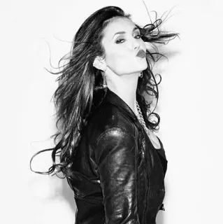 🥀 woman, black and white, leather jacket, portrait, kiss telegram sticker