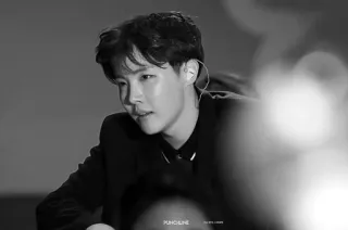☠ PUNCHLINE
 persona, hombre, retrato, blanco y negro, j-hope whatsapp sticker