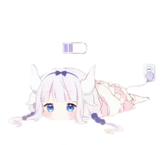 🤒 Kanna Kamui Miss Kobayashi's Dragon Maid Anime, Kanna Kamui, Drache, Cartoon, Süß, Batterie, Müde telegram sticker