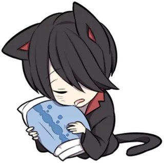 😴 Katzenohren, Anime, schläfrig, Kissen, Chibi, Kawaii, süß, Katze telegram sticker