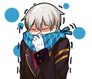 🤒 Anime, Menino, Cachecol, Frio, Preocupado, Ilustração whatsapp sticker