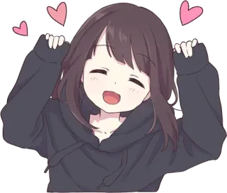 ☺ garota anime, fofo, corações, kawaii, feliz, desenho animado, garota, sorrindo whatsapp sticker